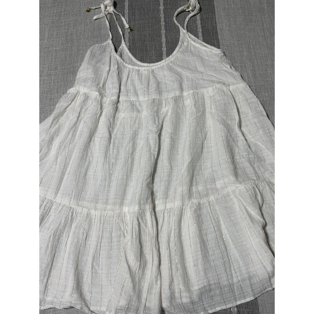 Aerie Womens White Gold Metallic Stripe Tiered Babydoll Cami Tank‎ Top Medium - Picture 7 of 7